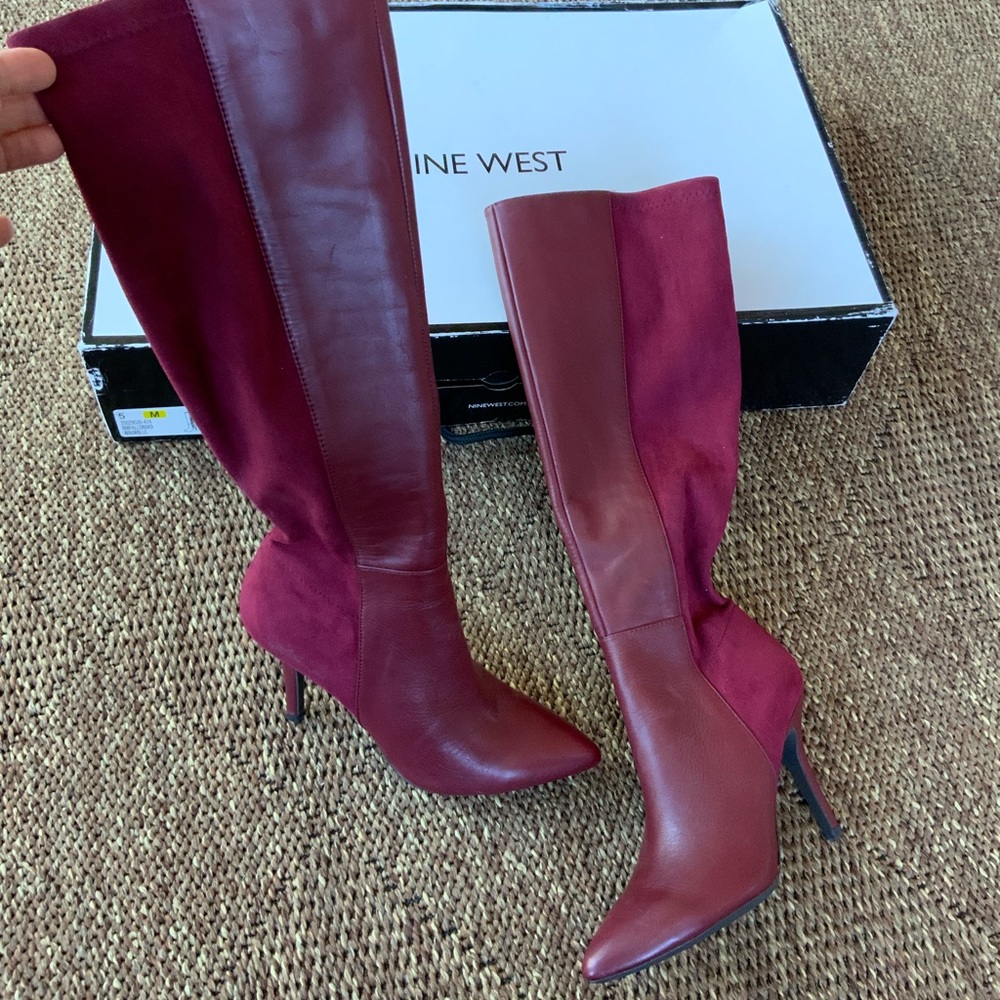 NINEWEST TWO TONE BOOTS Wine/Burgundy leather/sude size 5M NEW IN BOX